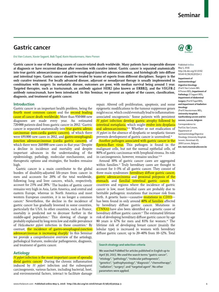 Overview of Gastric Cancer Treatment | PDF | Cancer | Chemotherapy