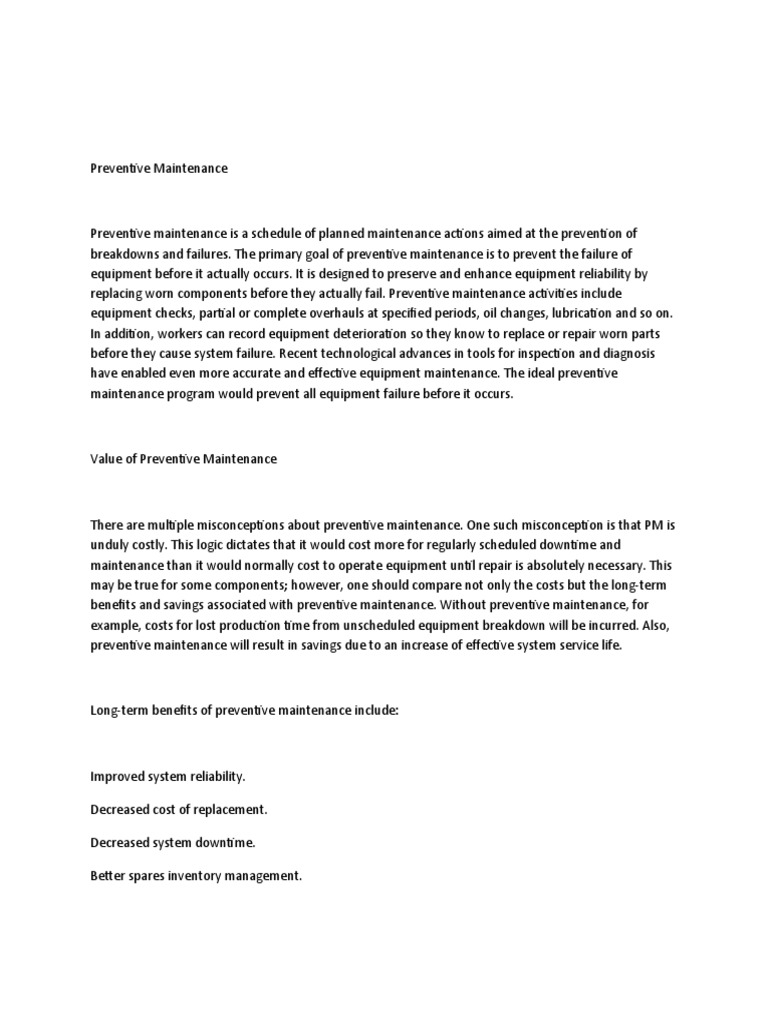 Preventive Maintenance | PDF | Reliability Engineering | Systems Theory