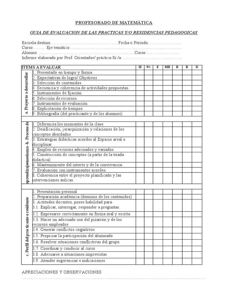 Guía de Evaluación para Prácticas Docentes | PDF | Evaluación | Maestros