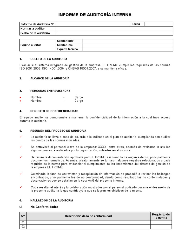 Formato de Informe de Auditoria Interna SIG | PDF | Auditoría | Business