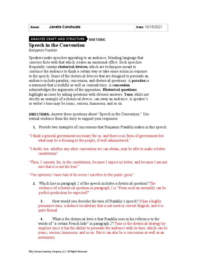 Speech in The Convention: Janelle Canahuate 10/15/2021 | PDF | Rhetoric |  Irony