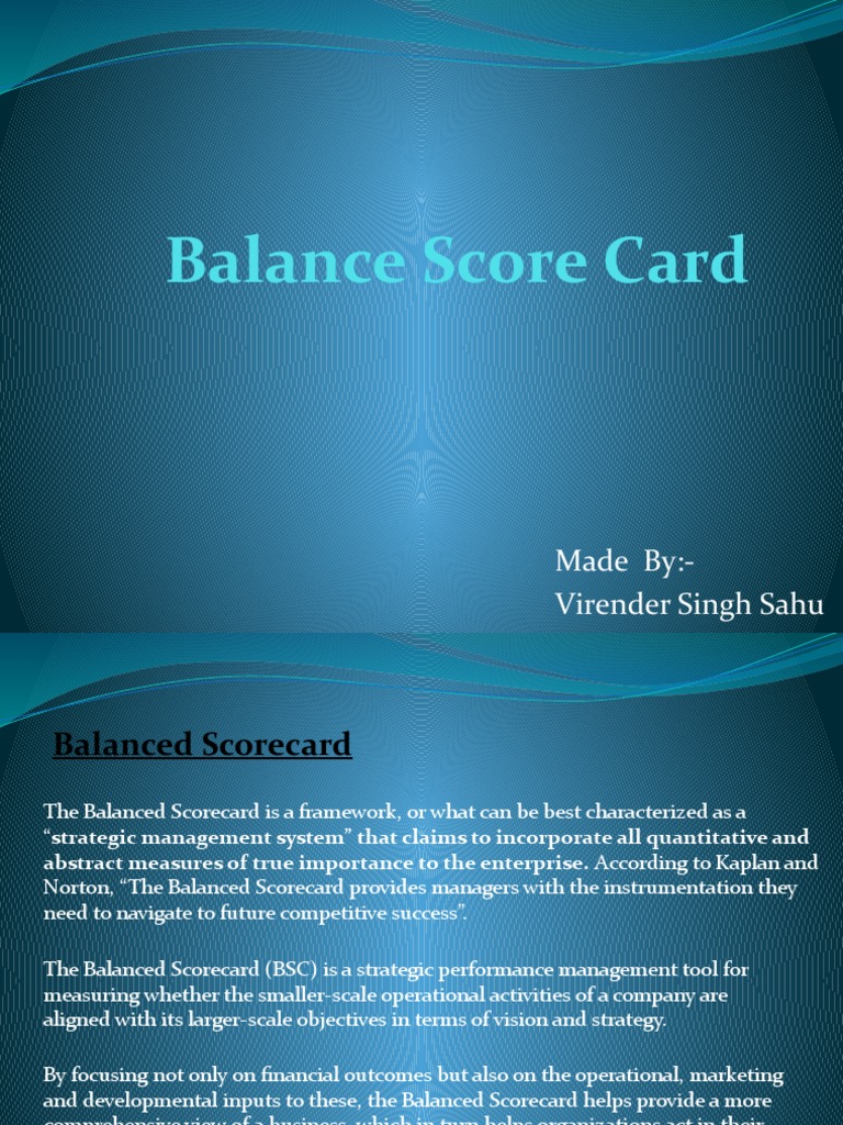 Balance Score Card Made ByVirender Singh Sahu PDF Internal