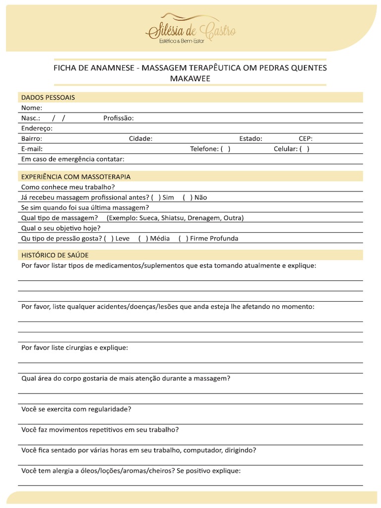 Ficha Anamnese Massoterapia | PDF