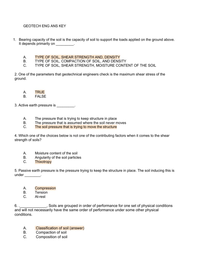 Geotechnical Engineering Exam Key | PDF | Soil Mechanics | Permeability ...