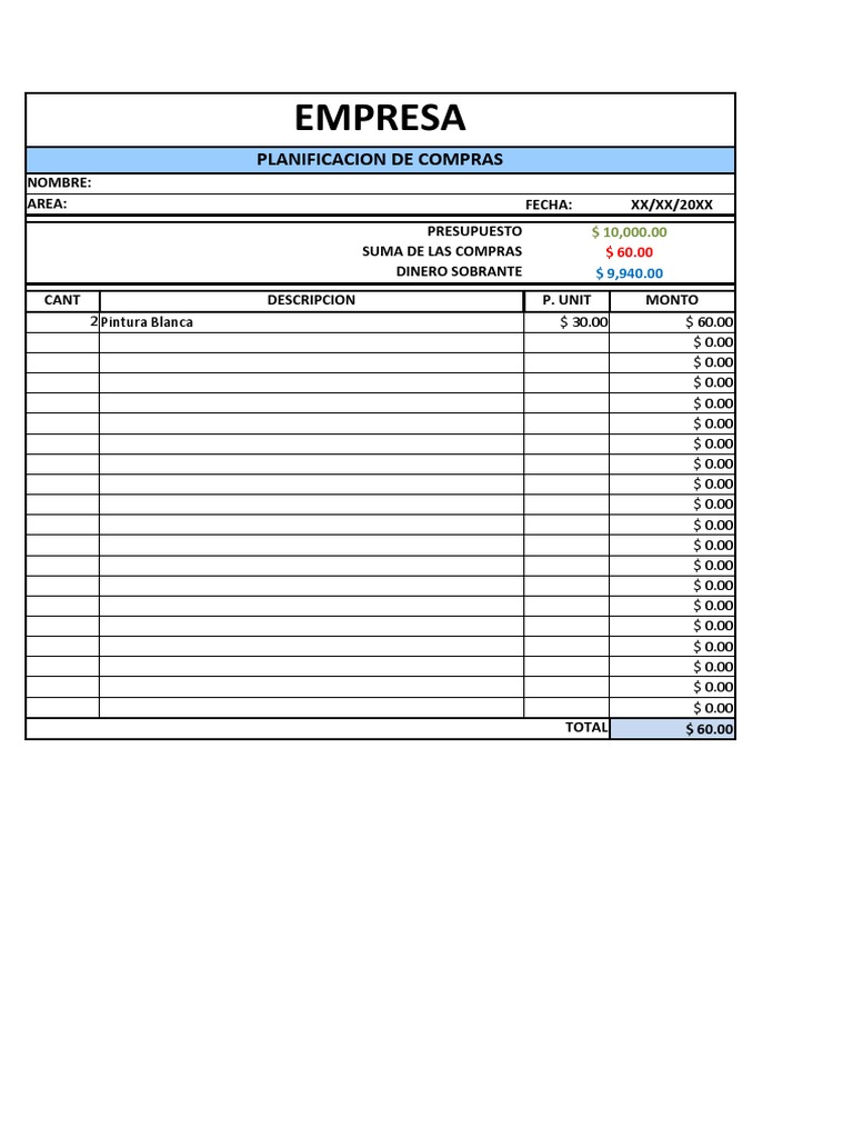 Planificación de Compras: Presupuesto y Gastos | PDF