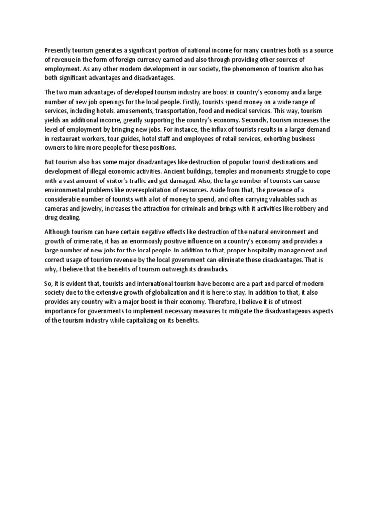 Tourism Advantages and Disadvantages | PDF | Tourism | Employment