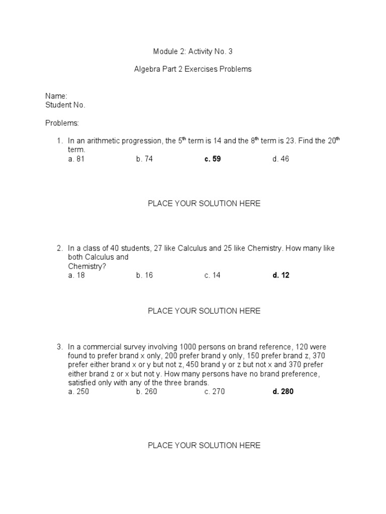Algebra Part 2 Exercises Problem 3 | PDF | Teaching Methods & Materials