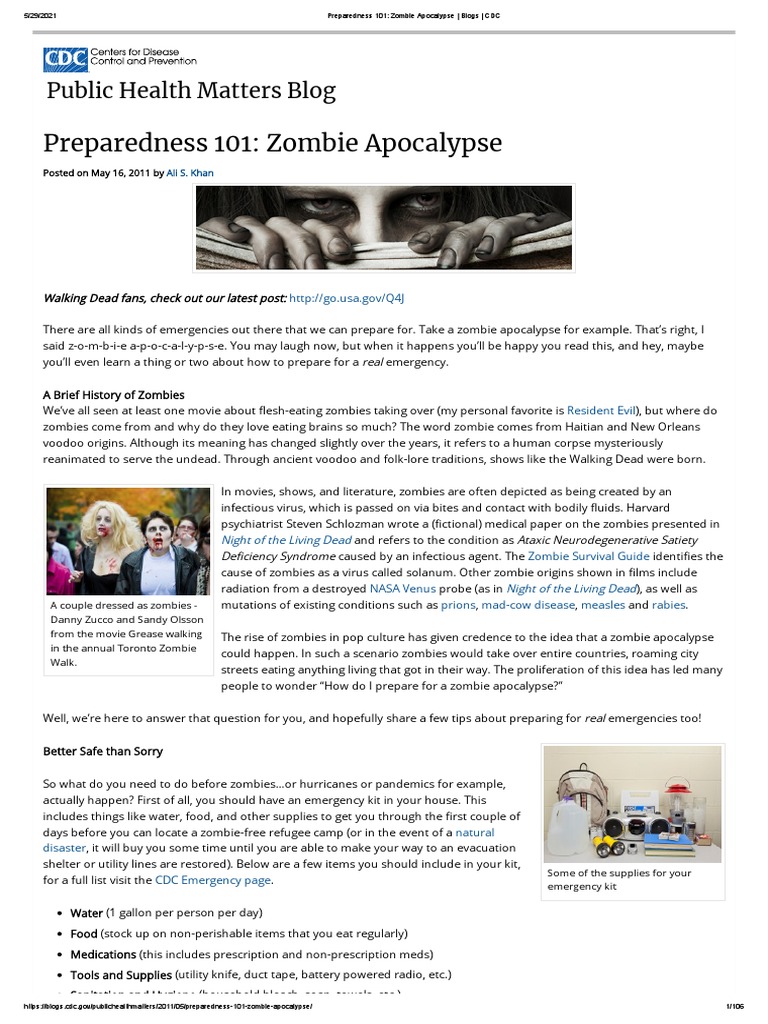 Preparedness 101 - Zombie Apocalypse - Blogs - CDC | PDF | Centers For ...