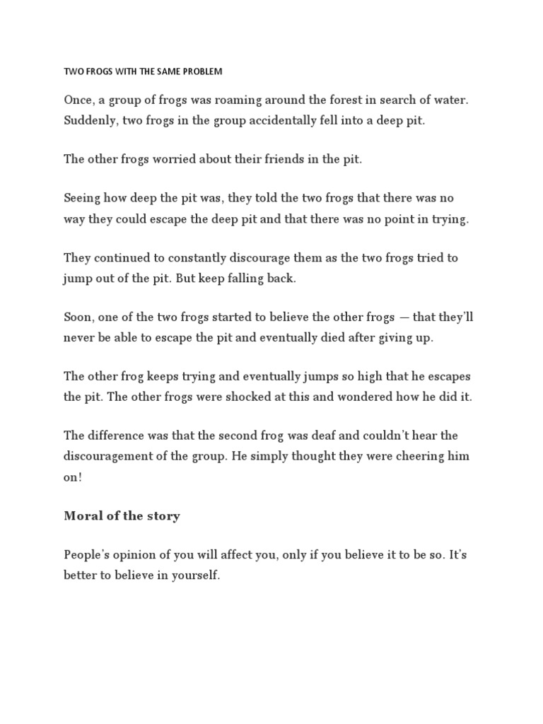 Two Frogs: A Story of Perseverance | PDF