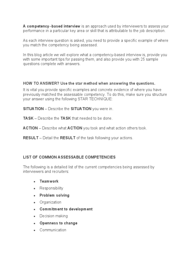 CompetencyBased Questions PDF Competence (Human Resources) Interview