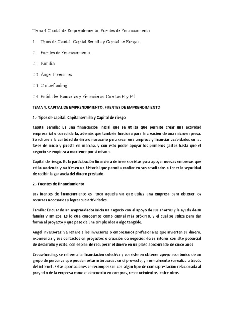Capital De Emprendimiento Pdf Iniciativa Empresarial Capital De