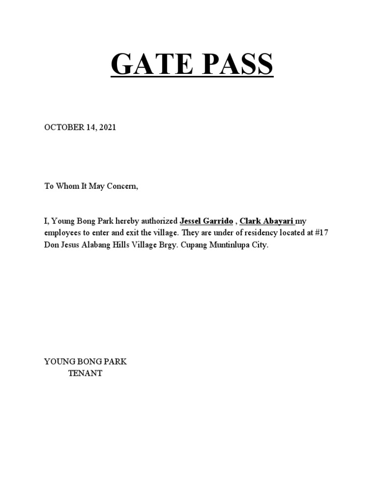 Gate Pass PDF