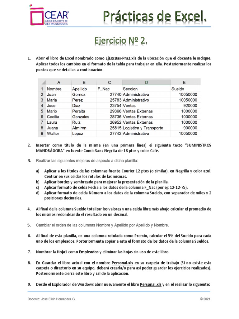 Ejercicio 2 de Excel | PDF | Microsoft Excel | Software