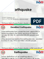 Earthquake: Subject: Science - 10 Name of Teacher: Sir Dennis Valencia Vidad