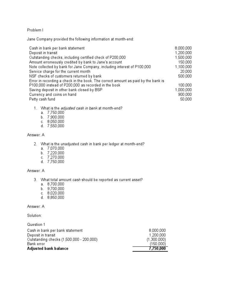 Adjusted Bank Balance 7,750,000 | PDF | Banks | Deposit Account