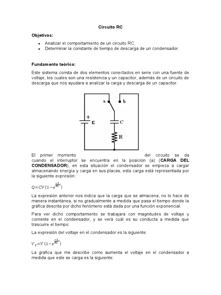 Análisis de Circuito RC y Constante Tau | PDF | Condensador | Corriente ...