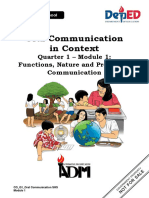 Oral Communication in Context: Quarter 1 - Module 1: Functions, Nature and Process of Communication