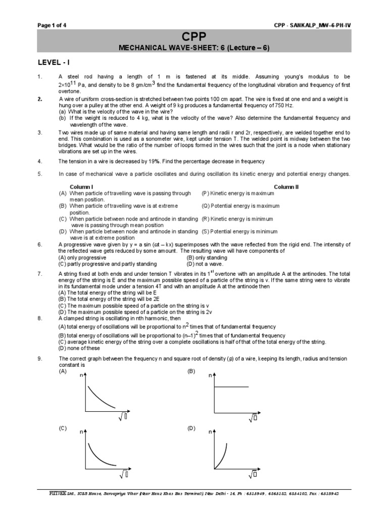 MECHANICAL WAVESHEET 6 (Lecture 6) Level I Page 1 of 4 CPP