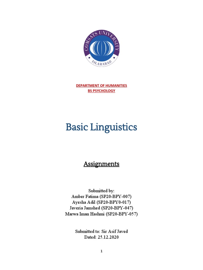 Basic Linguistics Assignment (1,2,3) | PDF | Psychology | Discourse