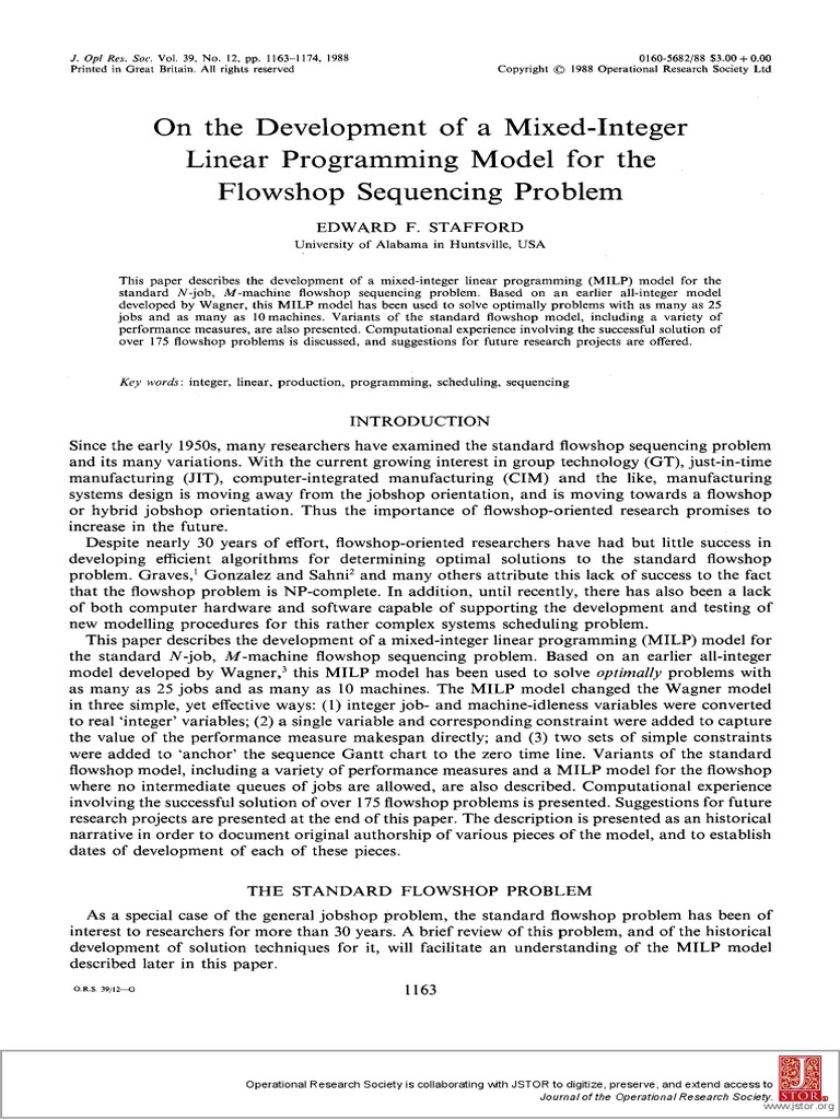 On The Development of A Mixed-Integer Linear Programming Model For The ...