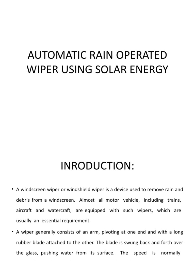 Automatic Rain Operated Wiper Using Solar Energy | PDF | Electric Motor ...