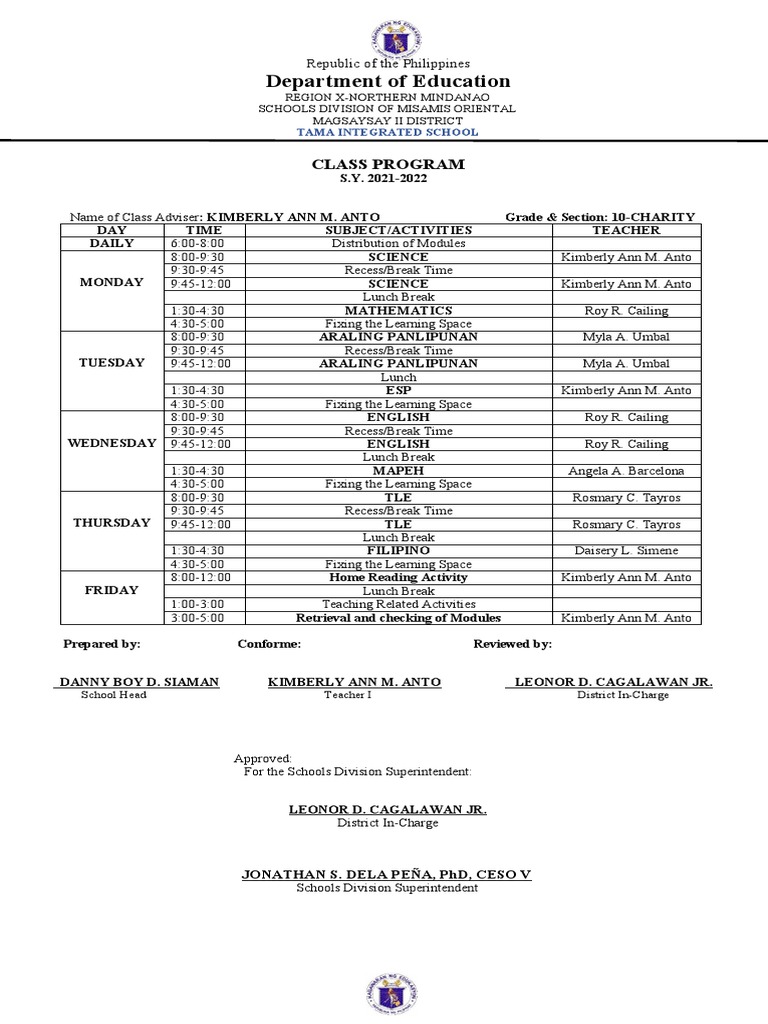 Department of education class program descargar gratis pdf schools