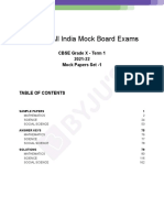 BYJU'S All India Mock Board Exams: CBSE Grade X - Term 1 2021-22 Mock Papers Set - 1