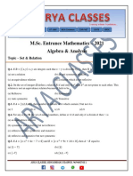 M.Sc. Entrance Mathematics - 2021 Algebra & Analysis: Topic - Set & Relation Assignment - 5