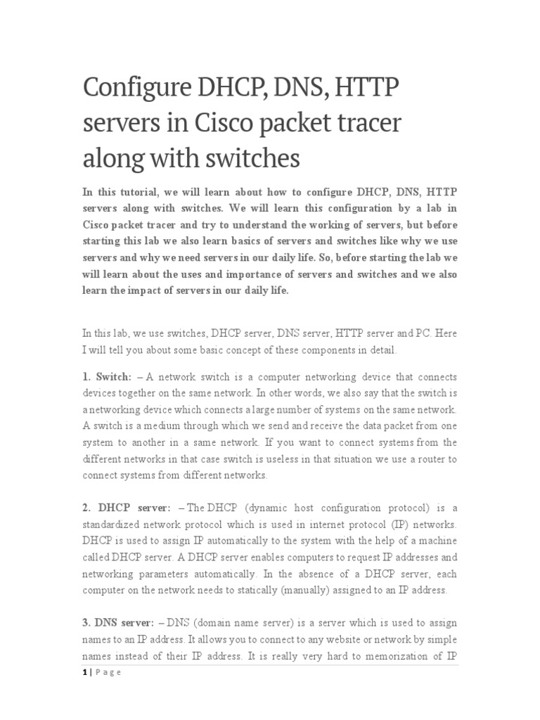 Configure DHCP, DNS and HTTP With Switch | PDF | Computer Network | Ip ...