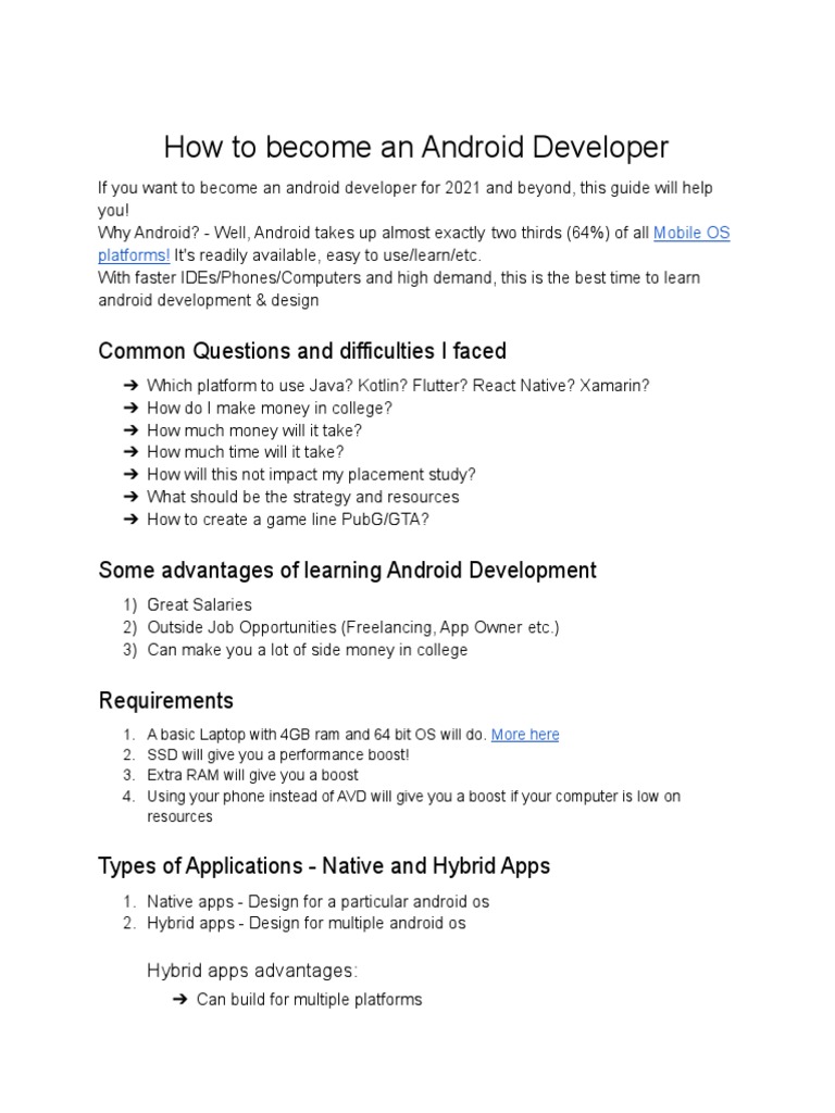 Android Development Roadmap | PDF | Android (Operating System) | Mobile App