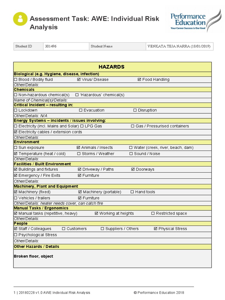 AWE Individual Risk Analysis | PDF | Safety | Health Sciences