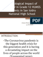 Psychological Impact of COVID-19 in Grade 12 HUMSS