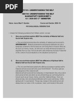 Psy101-Understanding The Self Gec104 - Understanding The Self Quarantivity Worksheet 4 A.Y. 2020-2021 2 Semester