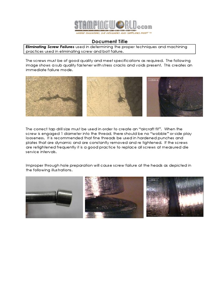 Document Title Eliminating Screw Failures Used in Determining The Proper Techniques and