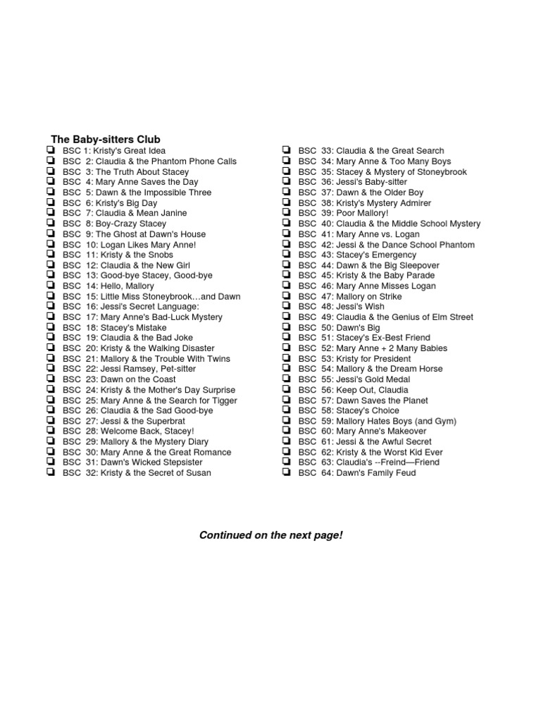 babysitters club books list