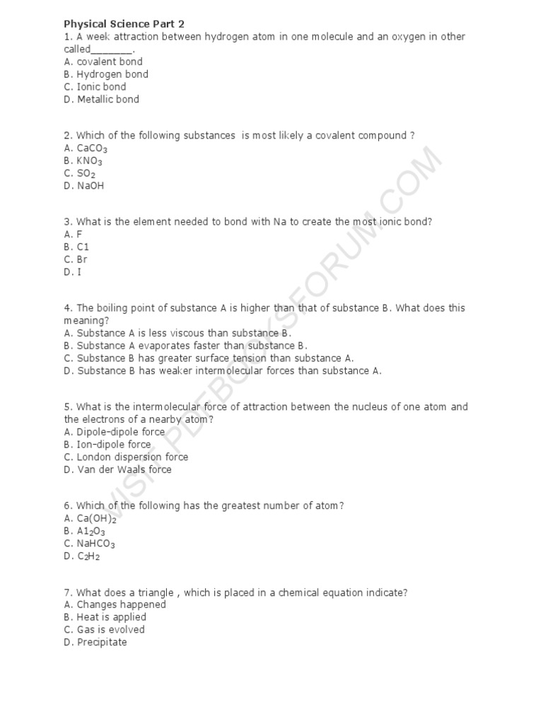 Part 2 Physical Science | PDF | Gases | Chemical Bond