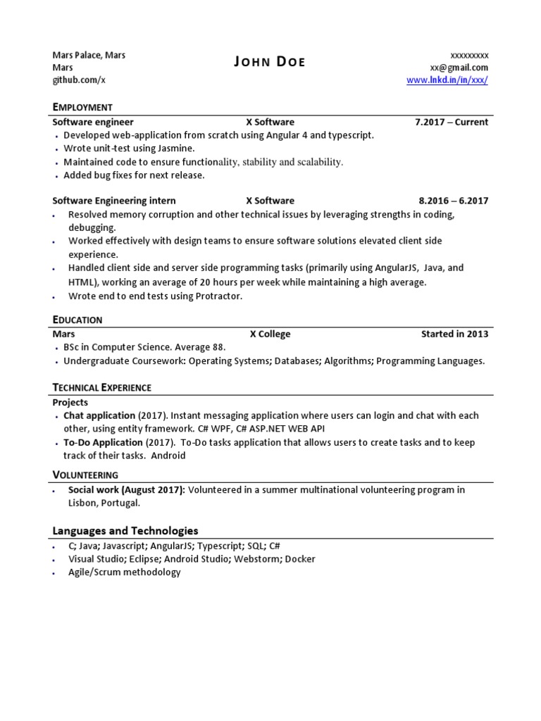 John Doe's Software Engineer Resume | PDF | Technology & Engineering