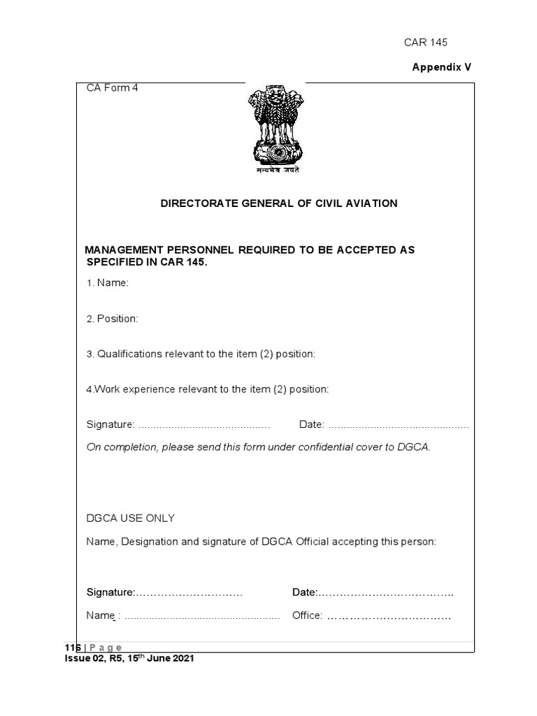 CA Form 4 Requirements for DGCA | PDF