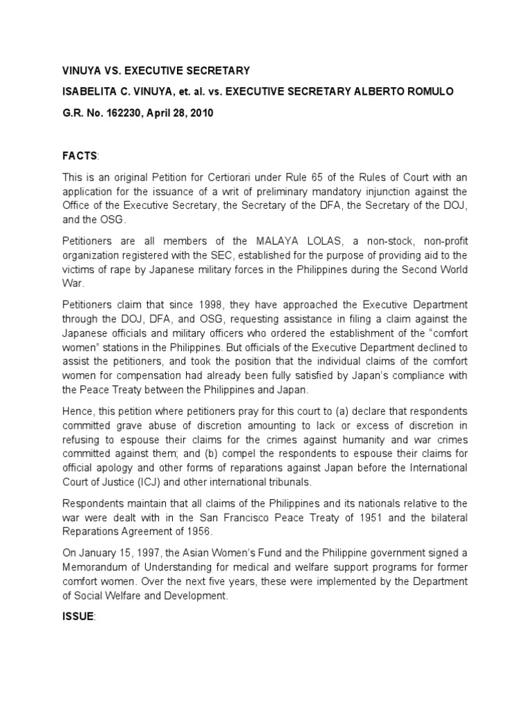 Vinuya vs executive secretary pdf international law legal concepts