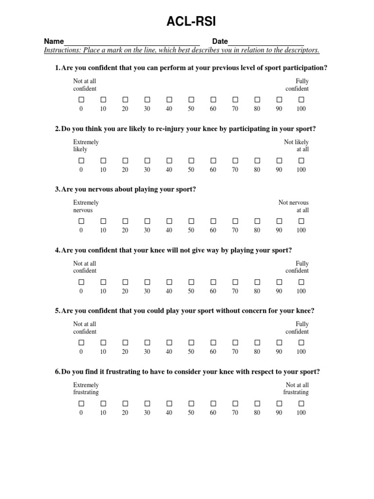 ACL-RSI Questionnaire for Athletes | PDF
