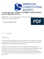 To Save and Not To Destroy - Severability, Judicial Restraint, and The Affordable Care Act - ACS