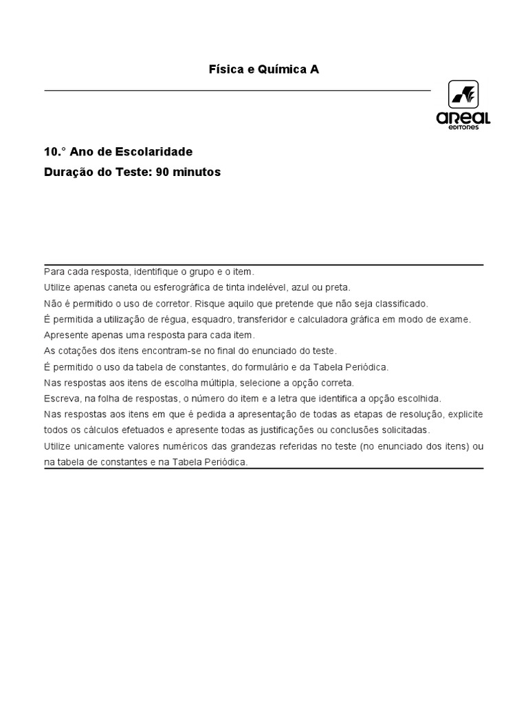 Exercícios de Química 10º Ano Resolv. | PDF | Átomos | Oxigênio