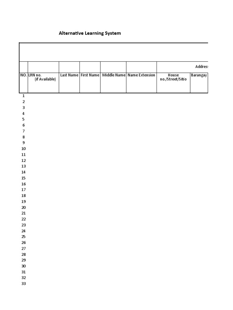 Alternative Learning System Enrollment Form | PDF