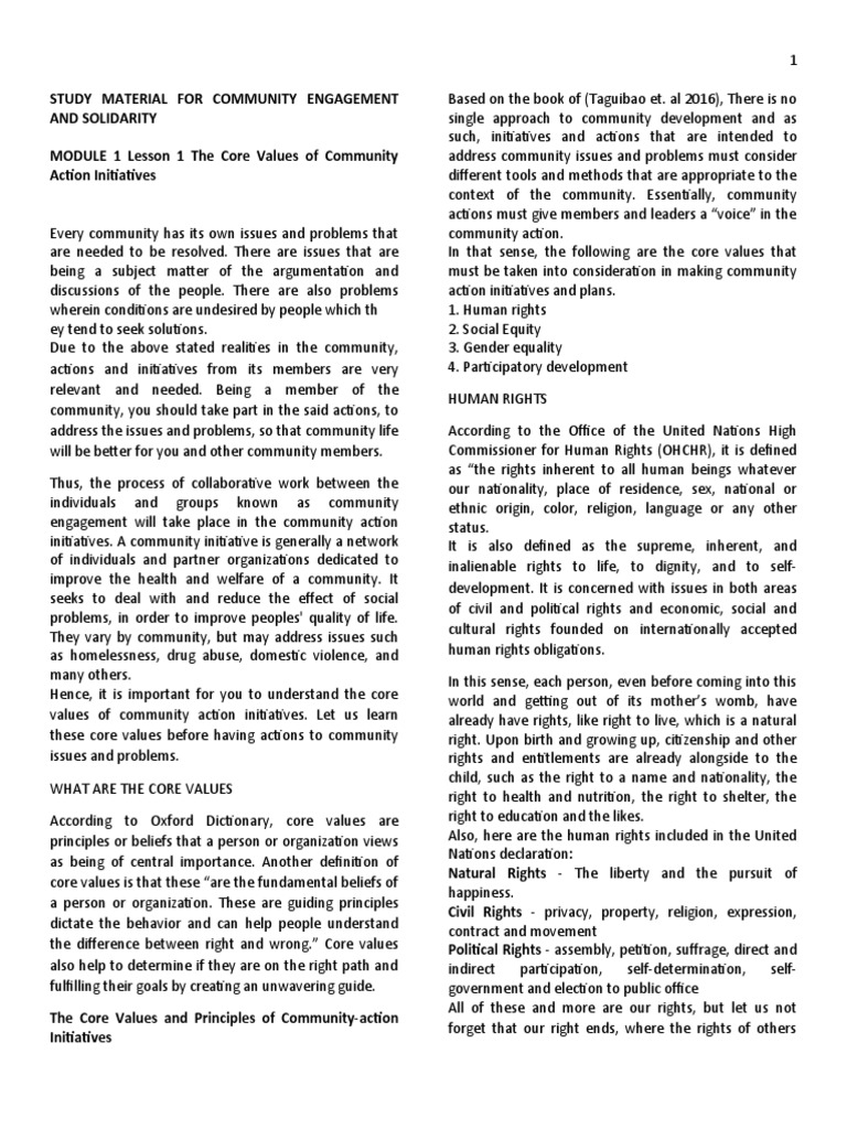 Core Values of Community Engagement | PDF | Needs Assessment | Community
