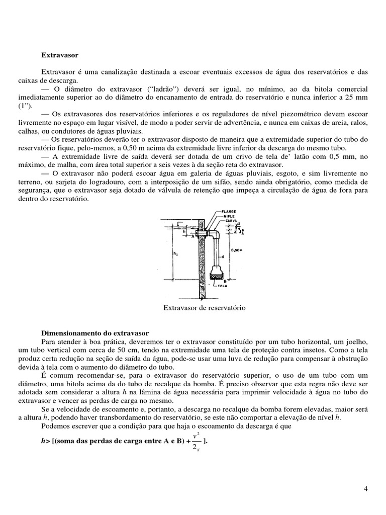 Dimensionamento de Extravasar para Caixa D'água | PDF