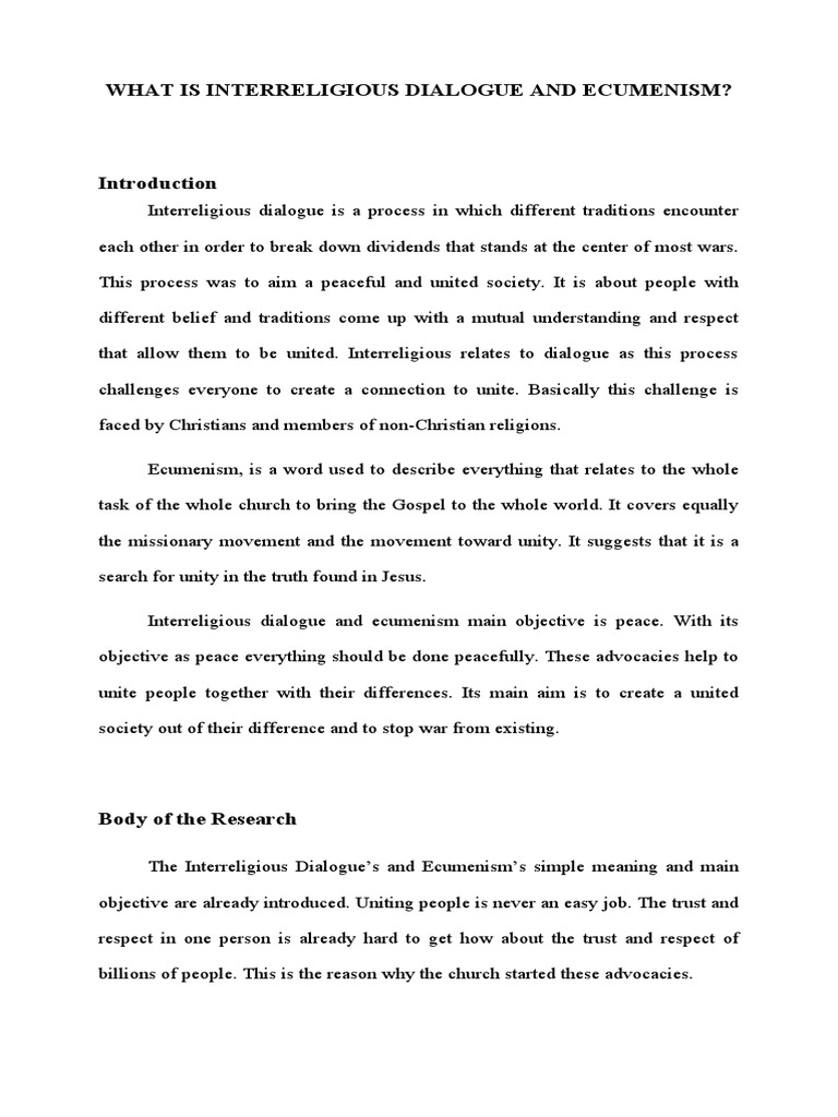 What Is Interreligious Dialogue and Ecumenism | PDF | Ecumenism ...
