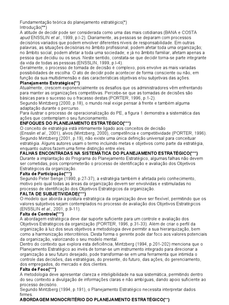 Fundamentação Teórica Do Planejamento Estratégico | PDF | Análise SWOT ...