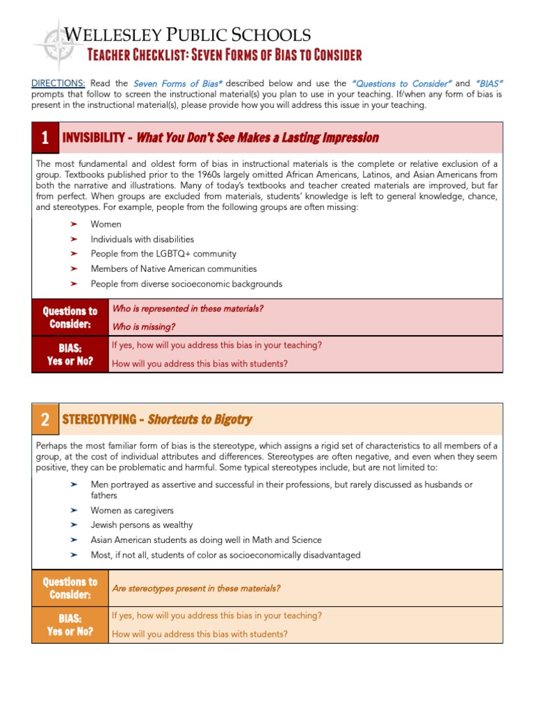 Seven Forms of Bias in Education Materials | PDF | Bias | Stereotypes