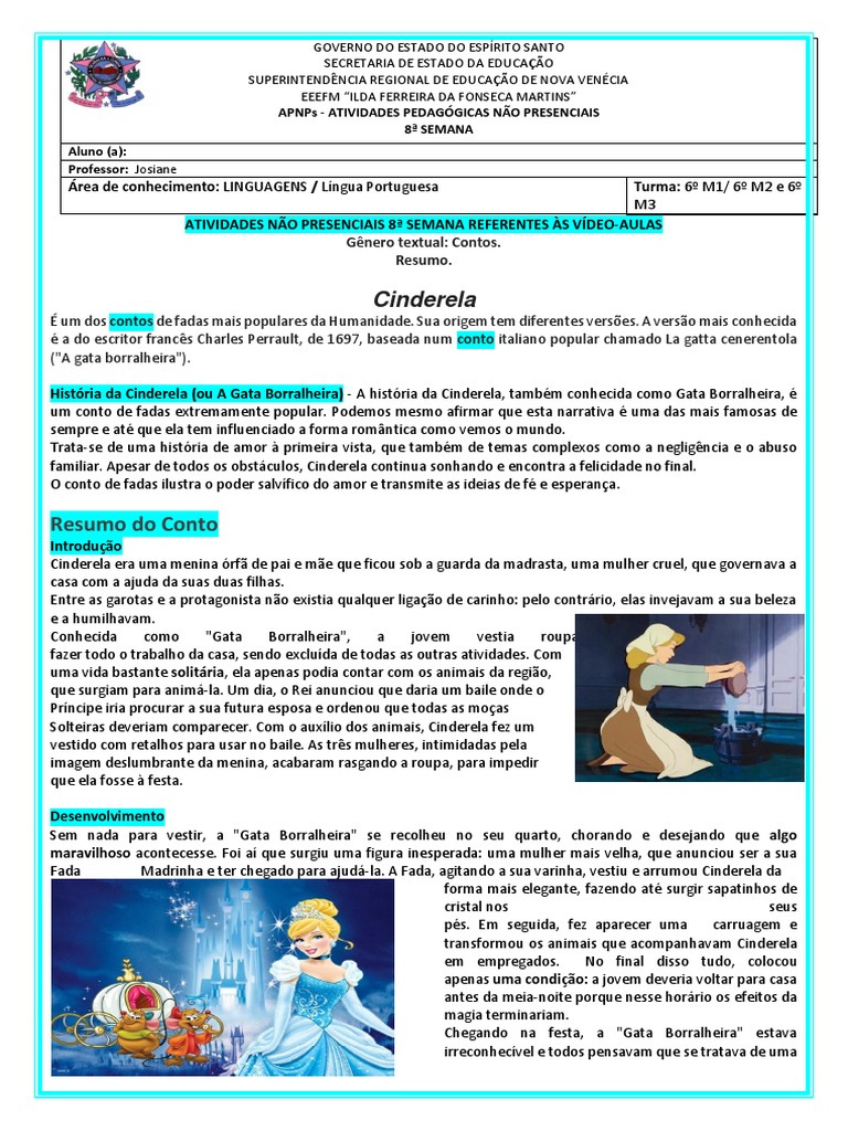 Cinderela: Resumo Do Conto | PDF | Cinderela
