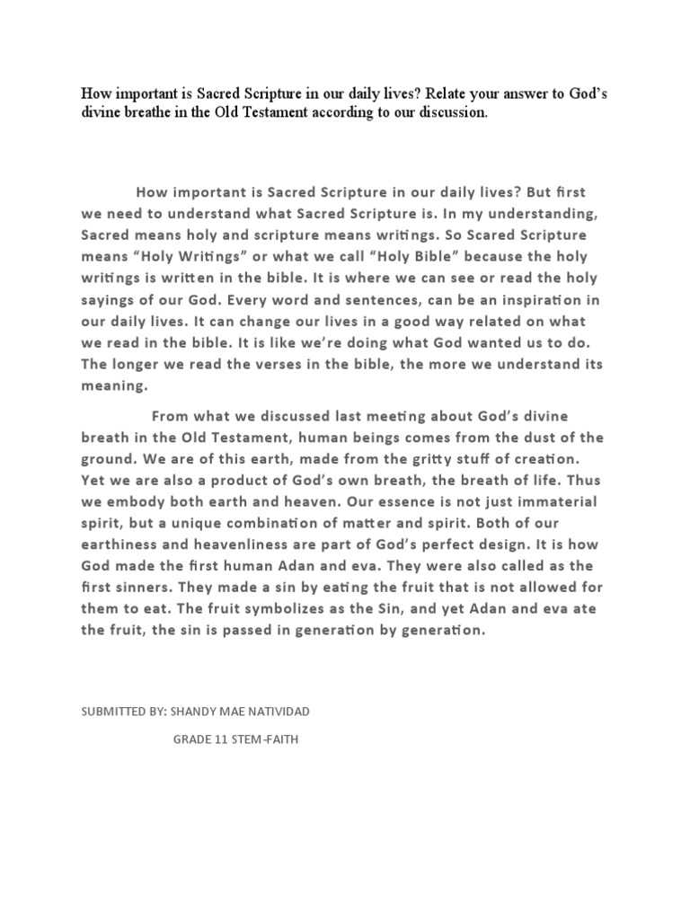 How Important Is Sacred Scripture in Our Daily Lives? Relate Your ...